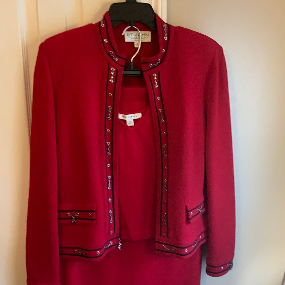 St. John Collection by Marie Grey, Blazer, Skirt and cami.  Beautiful color Red